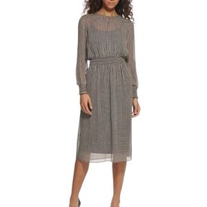 Tommy Hilfiger Black Ivory Houndstooth Long Sleeve Dress